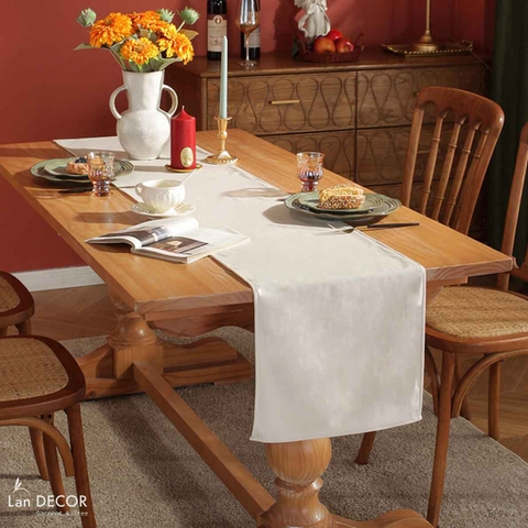 Khăn runner nhung kem trải bàn tiệc tinh tế- TBR538- kem