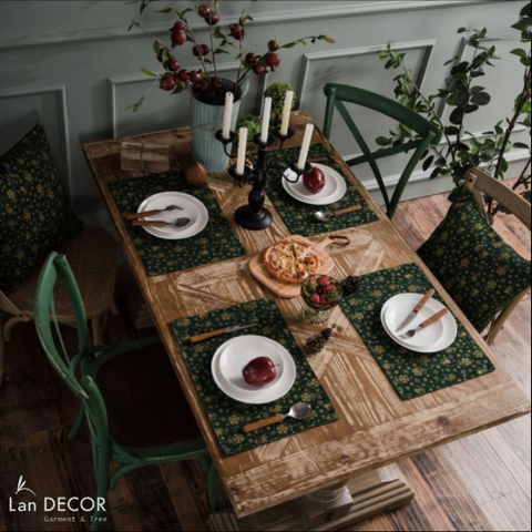 Khăn lót bàn ăn noel đẹp Landecor - TBA552-xanh