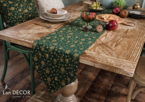 Khăn trải bàn runner noel đẹp Landecor - TBR552-xanh