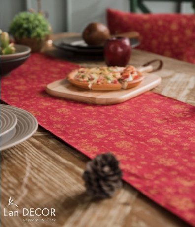 Khăn runner trải bàn noel, tiệc Giáng sinh sang trọng, lịch sự cho bàn ăn- TBR552-đỏ