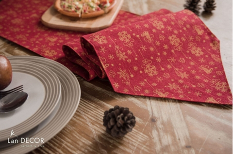 Khăn runner trải bàn noel, tiệc Giáng sinh sang trọng, lịch sự cho bàn ăn- TBR552-đỏ
