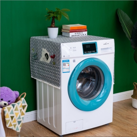 Phủ máy giặt họa tiết zik zak vải màu xám - TBP333