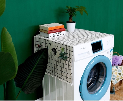 Phủ máy giặt kẻ ô vuông vải màu ghi nhạt  - TBP250