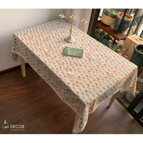 Khăn trải bàn họa tiết chậu cây hoa- TB223