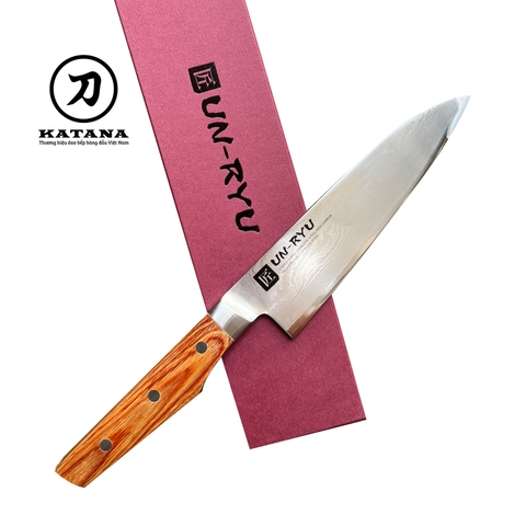 Dao bếp Nhật cao cấp UN-RYU thép Damascus 33 lớp VG-10 Santoku UNR-01 - Dao thái đa năng (170mm)