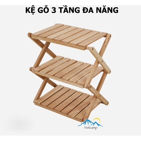 Kệ gỗ 3 tầng đa năng - Chất liệu gỗ thông - Có thể xếp gọn - Thương hiệu Vietcamp - Kích thước 60*31*63 - Bảo hành 12th