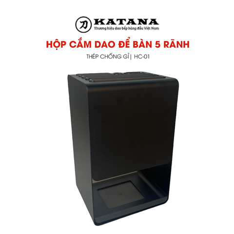 Hộp cắm dao để bàn 5 rãnh thép chống gỉ cao cấp - HC01 (12x15x23cm)