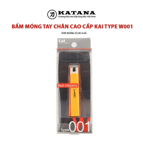 Bấm móng chân tay thép không gỉ thương hiệu KAI type W001 kèm dũa và đựng móng - KE0109 (Màu cam)