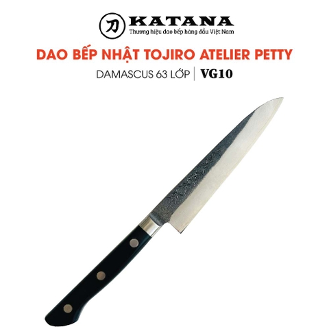 Dao bếp Nhật cao cấp Tojiro Atelier Petty thép Damascus 63 lớp VG10 - Dao gọt hoa quả 120mm TA-PA120