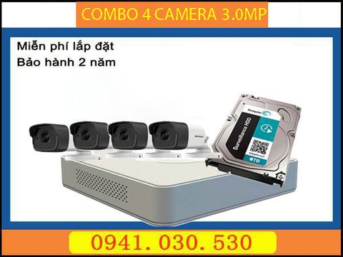 Trọn bộ camera quan sát: 4 camera thân 3.0MPX