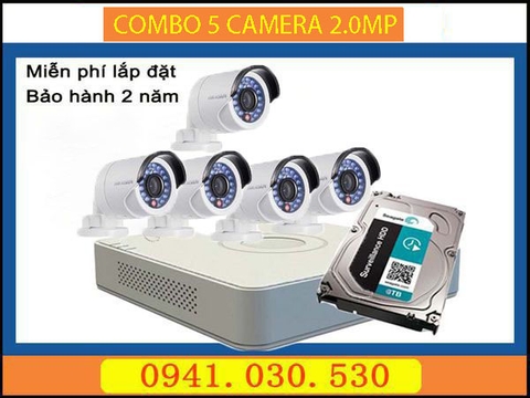 Trọn bộ camera quan sát: 5 camera thân 2.0MPX