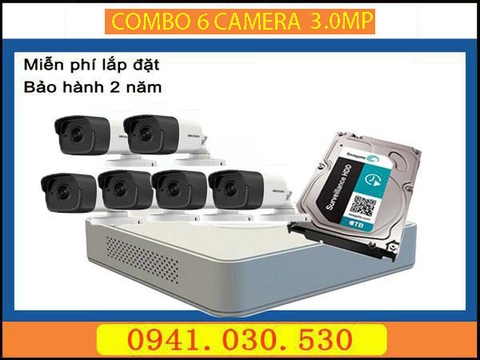 Trọn bộ camera quan sát: 6 camera thân 3.0MPX