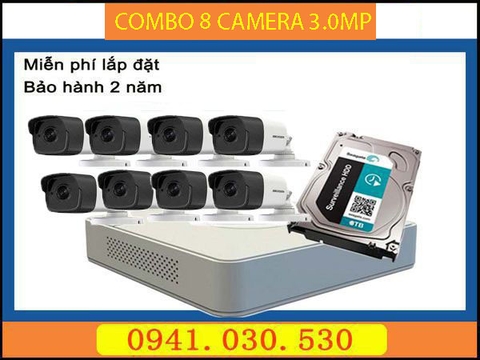 Trọn bộ camera quan sát: 8 camera thân 3.0MPX