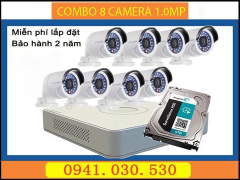 Trọn bộ camera quan sát: 8 camera thân 1.0MPX