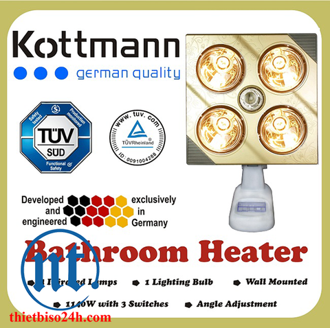 Đèn sưởi nhà tắm Kottmann 4 bóng dòng vàng (KOTT-GOLDEN) 1140 W - K4B-Gbox