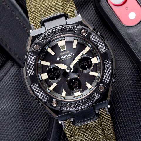 G-Shock GST-S130BC-1A3 Vỏ Thép | Dây Vải | GST-S130BC-1A3DR Pin Năng Lượng Mặt Trời