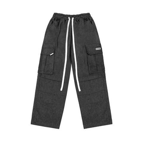 Quần jean local brand Denim cargo pants DAVIES lưng chun rút dây form rộng, logo inox và chữ thêu túi sau