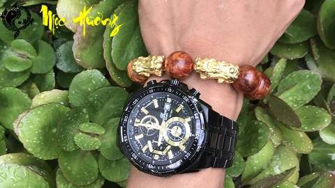 Vòng nu huyết long hạt tròn mix song hoàng tỳ hưu 16mm - Mộc Hương Shop
