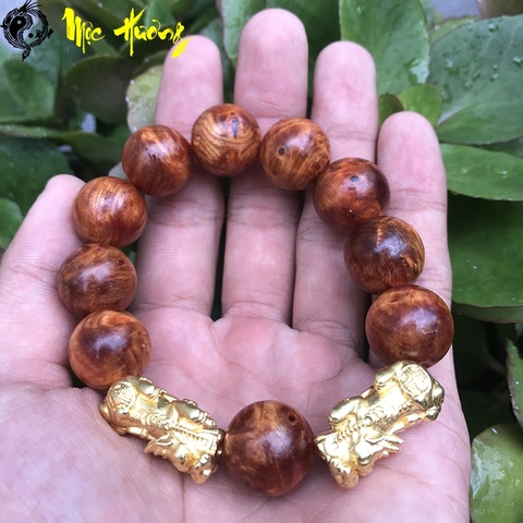 Vòng nu huyết long hạt tròn mix song hoàng tỳ hưu 16mm - Mộc Hương Shop