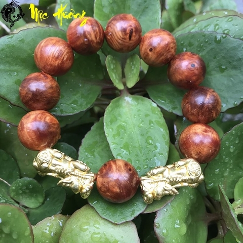 Vòng nu huyết long hạt tròn mix song hoàng tỳ hưu 16mm - Mộc Hương Shop