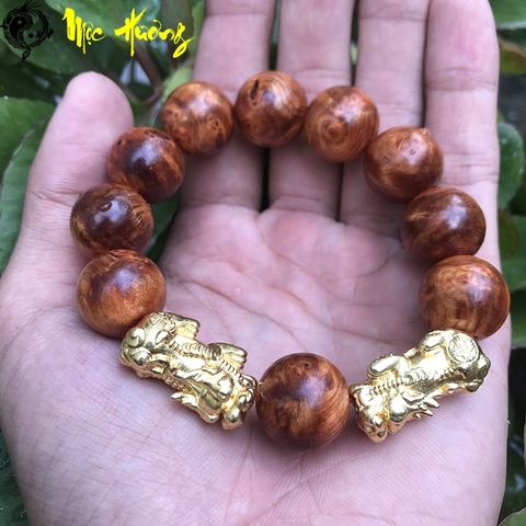Vòng nu huyết long hạt tròn mix song hoàng tỳ hưu 16mm - Mộc Hương Shop