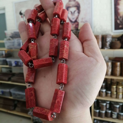Dây Chuyền San Hô Đỏ Tự Nhiên Đốt Trúc Lục Giác 10li