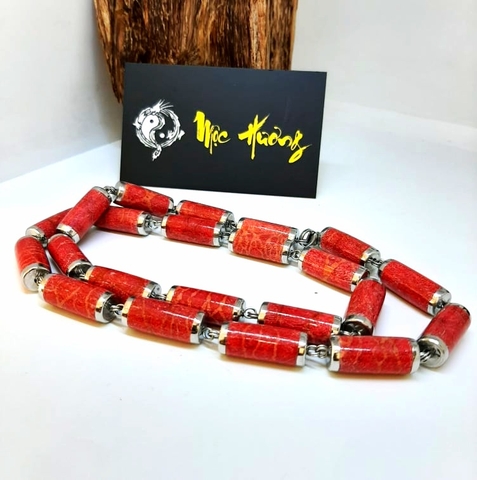 Dây Chuyền San Hô Đỏ Tự Nhiên 10li Việt Nam Bọc Innox