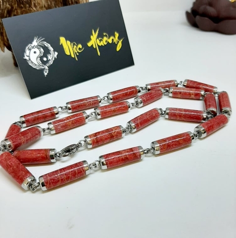 Dây Chuyền San Hô Đỏ Tự Nhiên 10li Việt Nam Bọc Innox