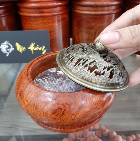 Lư Xông Trầm Hương - Lư Gỗ Xông Trầm Nắp Đồng Siêu Bền