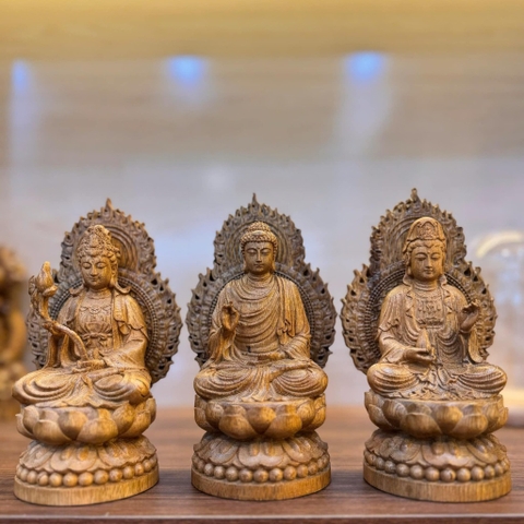Tượng Gỗ Trầm Hương Tây Phương Tam Thánh Ngồi