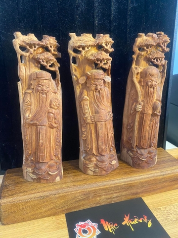 Tượng tam đa Phúc - Lộc - Thọ đúng gốc tùng gỗ hoàng đàn cao 12cm