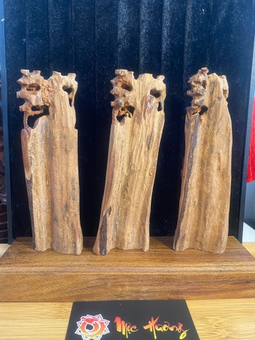 Tượng tam đa Phúc - Lộc - Thọ đúng gốc tùng gỗ hoàng đàn cao 12cm