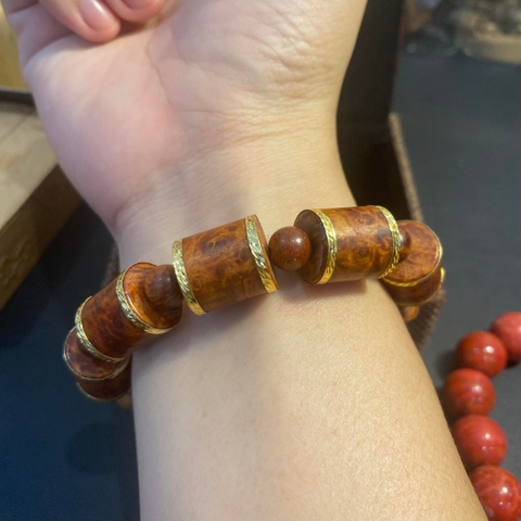 Vòng Nu Hoa Huyết Long Trúc 14mm Chọn Vân Bọc Vàng 18k