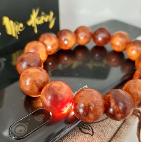 Vòng Gỗ Nu Huyết Long 14mm Mix San Hô Tự Nhiên Theo Mệnh