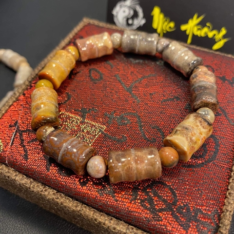 Vòng San Hô Hóa Thạch Tự Nhiên Trúc 10mm Cam Đen