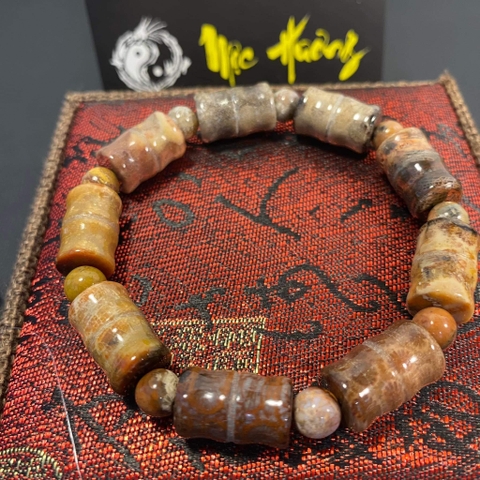 Vòng San Hô Hóa Thạch Tự Nhiên Trúc 10mm Cam Đen