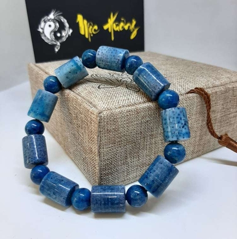 Vòng San Hô Xanh Tự Nhiên Đốt Trúc 10mm Siêu Bền