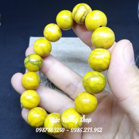 Vòng San Hô Vàng Tự Nhiên 100% Size 14mm 15 Hạt