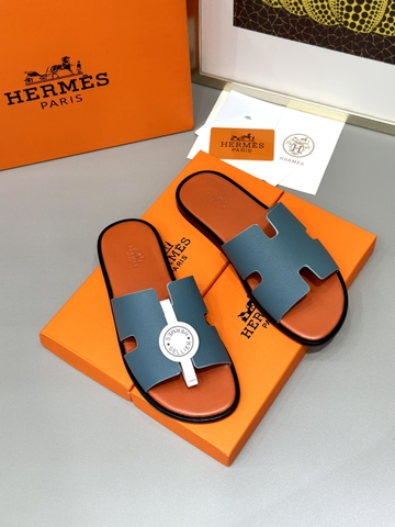 Dép lê sandal Hermes Xanh Ngọc đế Cam Đế gỗ da bò bản Like Auth 1-1 on web Full 3 box bill thẻ phụ kiện
