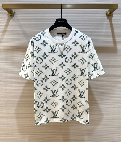 Áo phông T shirt Louis Vuitton Trắng logo họa tiết hoa monogram Like Auth on web