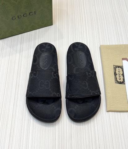 Dép lê lê quai ngang Gucci Đen họa tiết monogram logo to đế cao Like Authentic 1-1 on web