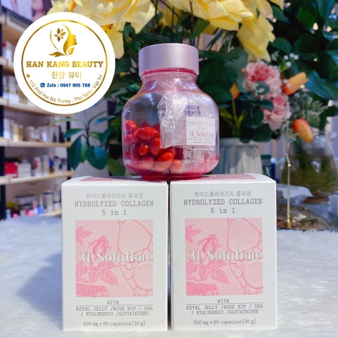 Viên collagen thuỷ phân cấp nước, trắng da, thơm cơ thể 3L Solution 5 in 1 Viên collagen thuỷ phân cấp nước, trắng da, thơm cơ thể 3L Solution 5 in 1