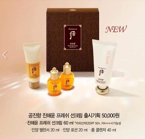 Set Kem Chống Nắng Hoàng Cung Whoo Dịu Nhẹ, Dưỡng Trắng, Lên Tone Fresh Sun Cream SPF 50++++ Set Kem Chống Nắng Hoàng Cung Whoo Dịu Nhẹ, Dưỡng Trắng, Lên Tone Fresh Sun Cream SPF 50++++