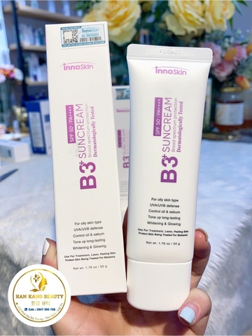 Kem Chống Nắng Phổ Rộng nâng tone Innoskin B3 tím Suncream SPF50+ PA++++ 50ml ( dành cho da dầu mụn ) (Có VAT)