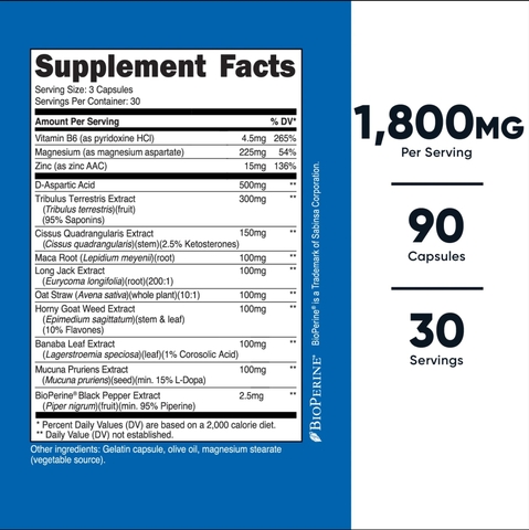 Nutricost Testosterone Complex 1950mg (90 Viên)