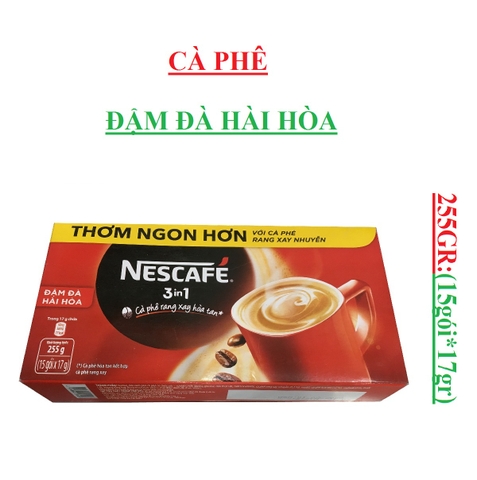 Nescafe Cà phê đậm đà hài hòa, cà phê rang xay hòa tan hộp 255gr(15gói *17gr)