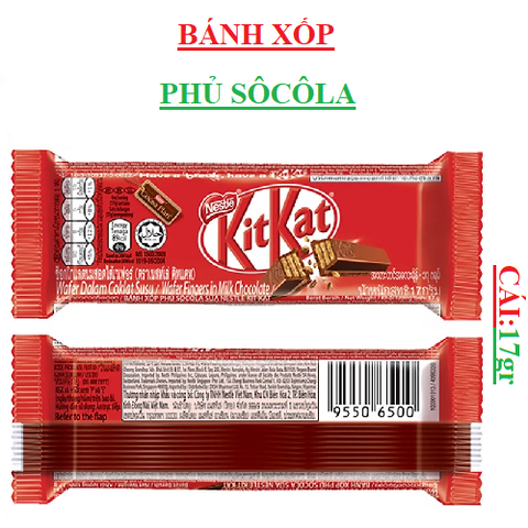 Bánh xốp phủ socola sữa Nestle' Kitkat 2F gói 17gr
