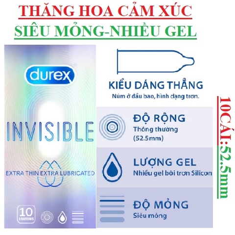 Bao cao su siêu mỏng nhiều gel Durex Invisible Extra Thin, Extra Lubricated