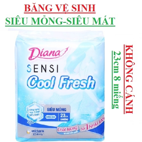 Băng vệ sinh Diana SenSi Cool Fresh Siêu mỏng không cánh 23cm 8miếng