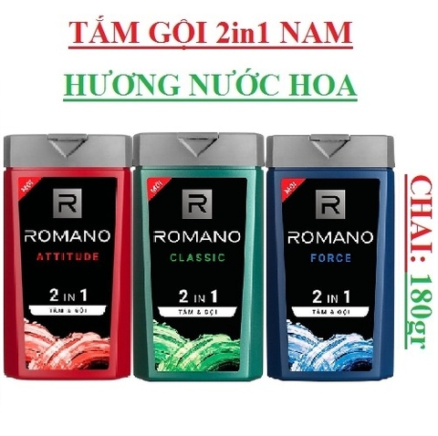 Dầu tắm gội 2in1 romano chai 180gr, classic, force, attitude